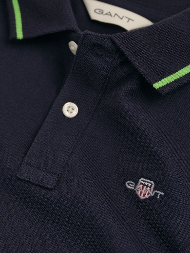 GANT Blue Kids Tipped Shield Piqué 100% Cotton Polo Shirt - Image 2 of 2