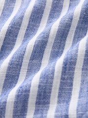 Blue/White Stripe Sleeveless Ruched Side Linen Blend Shirt - Image 6 of 6