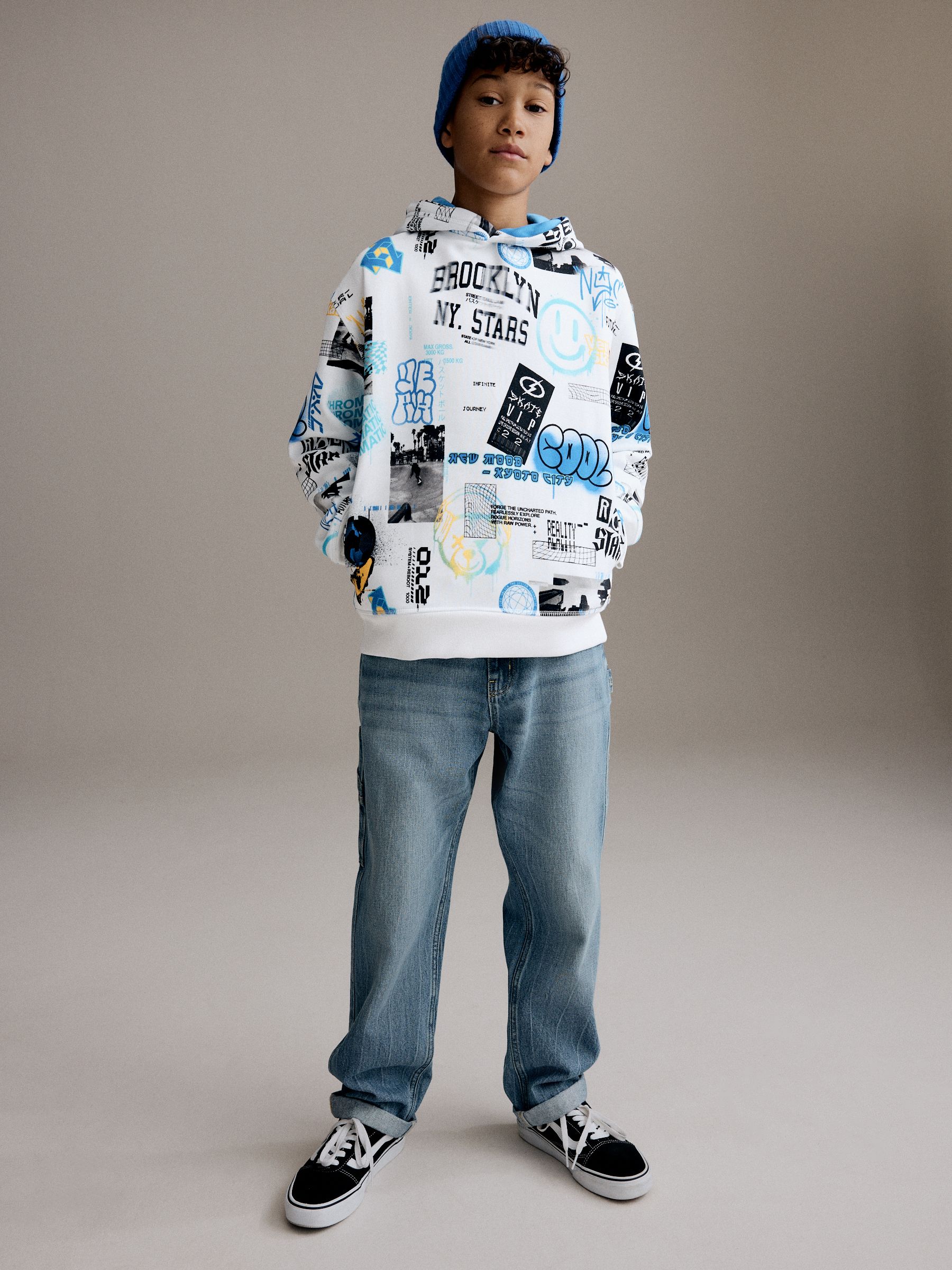 Buy White/Blue Drippy Smile Graphic Hoodie (3-16yrs) from Buy White/Blue Drippy Smile Graphic Hoodie (3-16yrs) from
