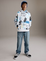 White/Blue Drippy Smile Graphic Hoodie (3-16yrs) - Image 2 of 9