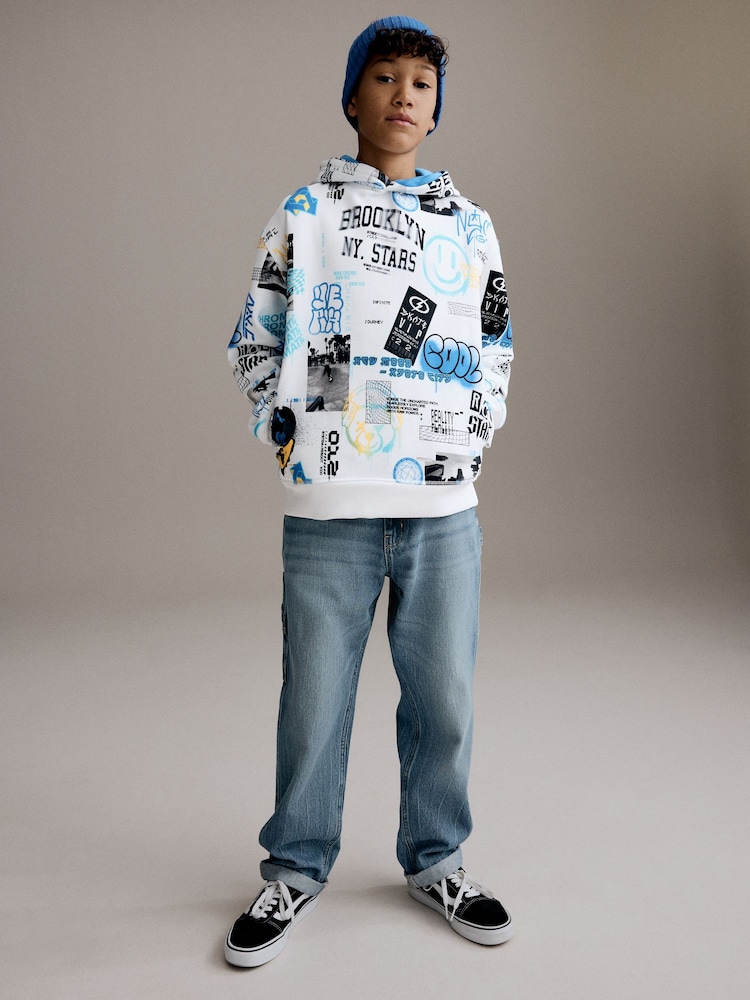 White/Blue Drippy Smile Graphic Hoodie (3-16yrs) - Image 2 of 9
