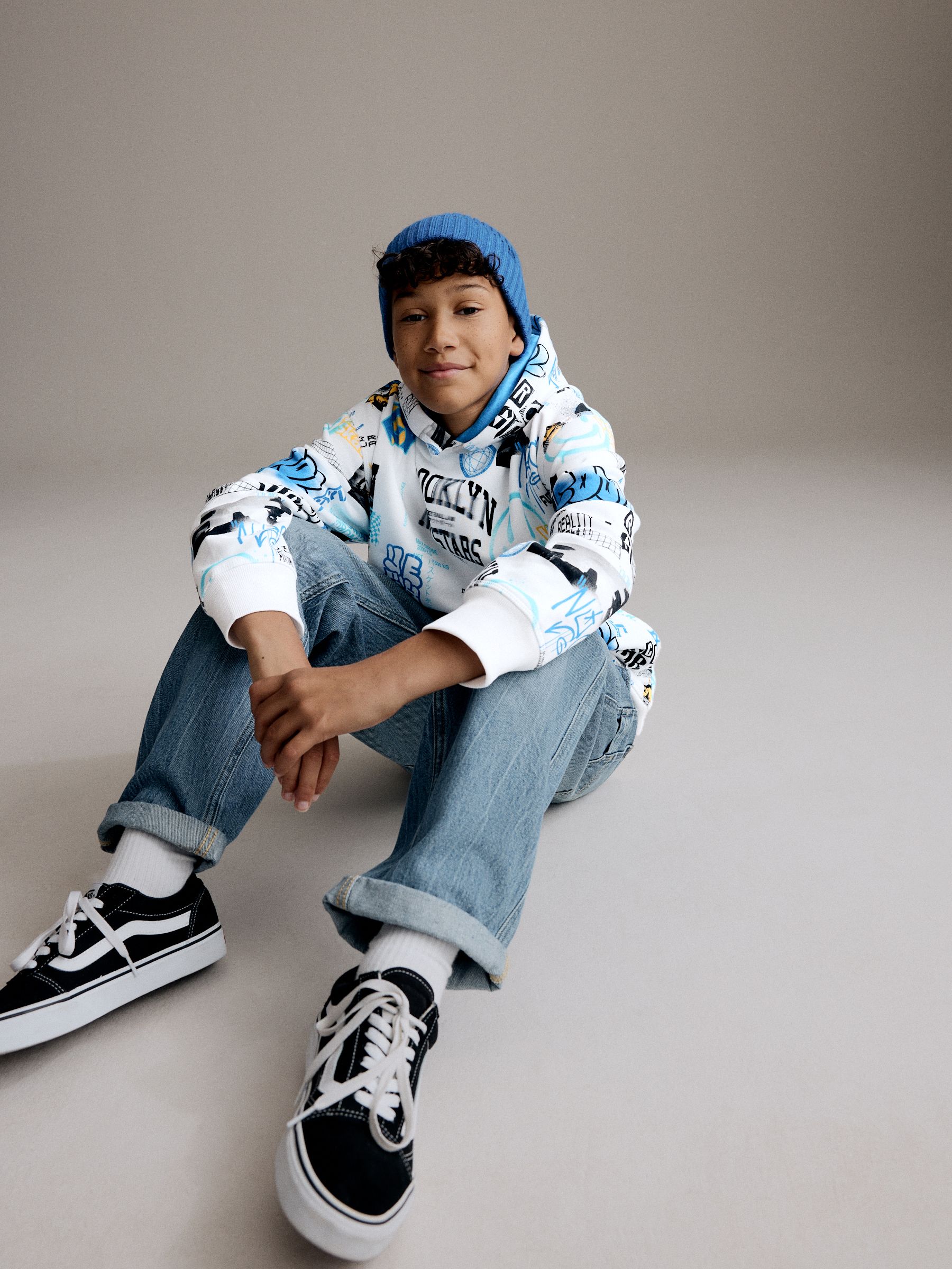 【GRAVER】23FW★ Multi Cloud Smile Drawing Sweatshirt Graver of Anaheim Black Unisex Drawing Dot Smiley Face