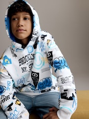 White/Blue Drippy Smile Graphic Hoodie (3-16yrs) - Image 4 of 9