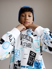 White/Blue Drippy Smile Graphic Hoodie (3-16yrs) - Image 5 of 9