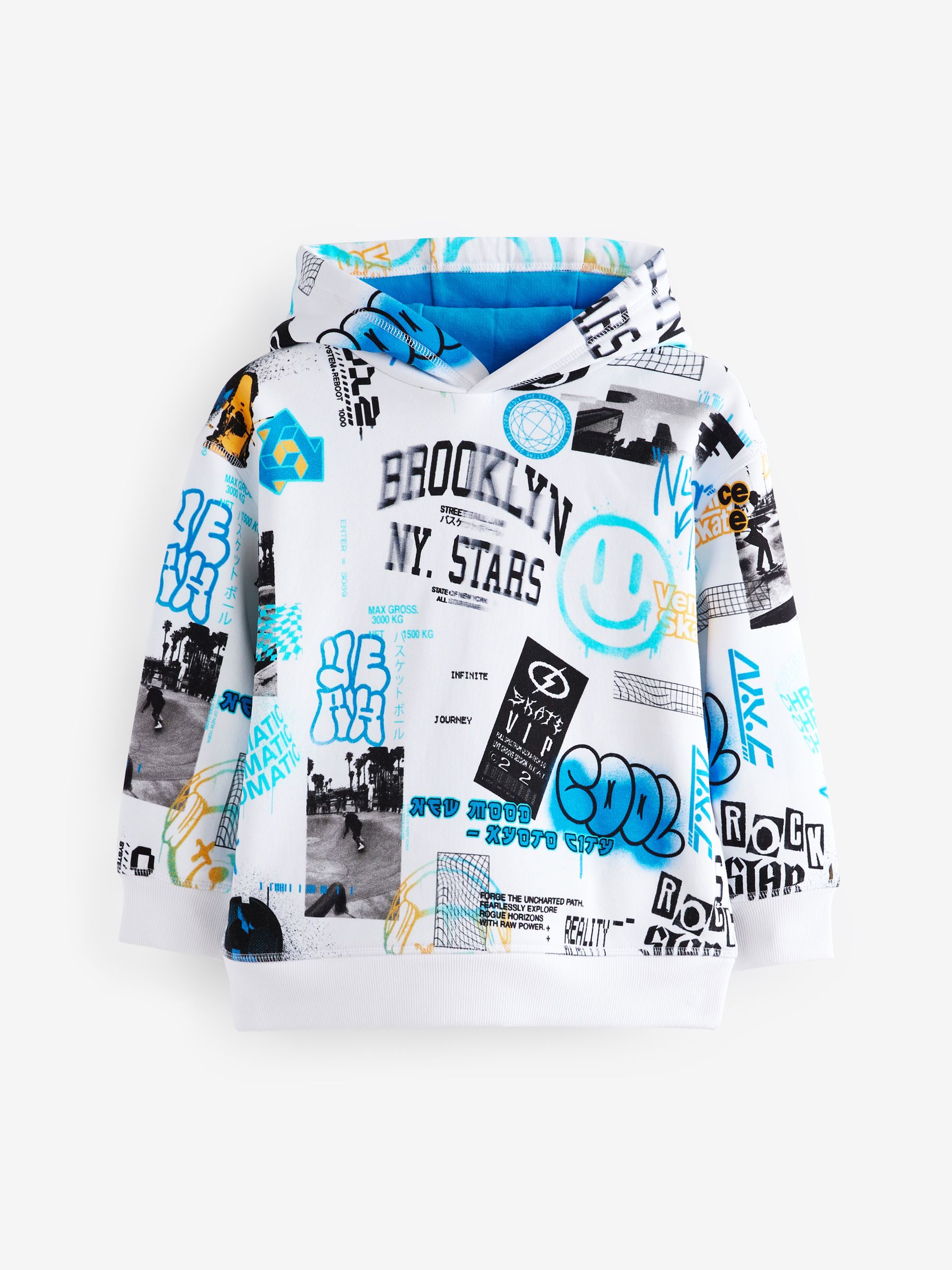 Buy White/Blue Drippy Smile Graphic Hoodie (3-16yrs) from Buy White/Blue Drippy Smile Graphic Hoodie (3-16yrs) from