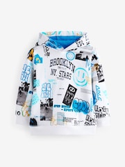 White/Blue Drippy Smile Graphic Hoodie (3-16yrs) - Image 6 of 9