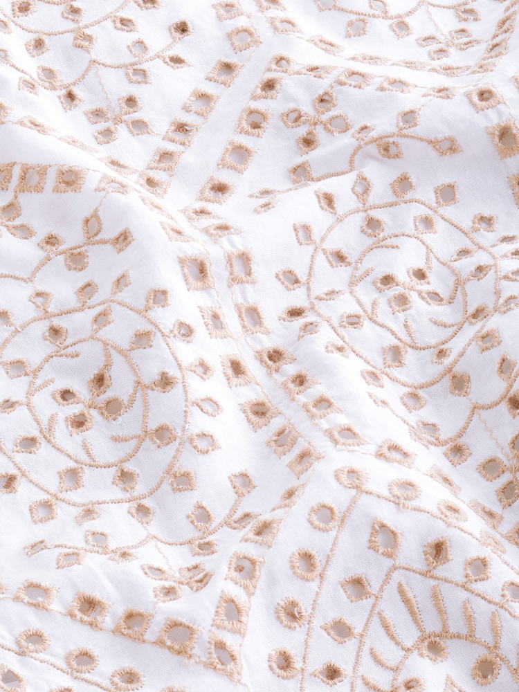 Neutral Short Sleeve Broderie Tie Front Top - Image 6 of 6