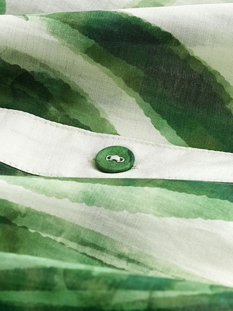 Green Leaf Print Short Sleeve V-Neck Buttoned Front Blouse - Image 6 of 6