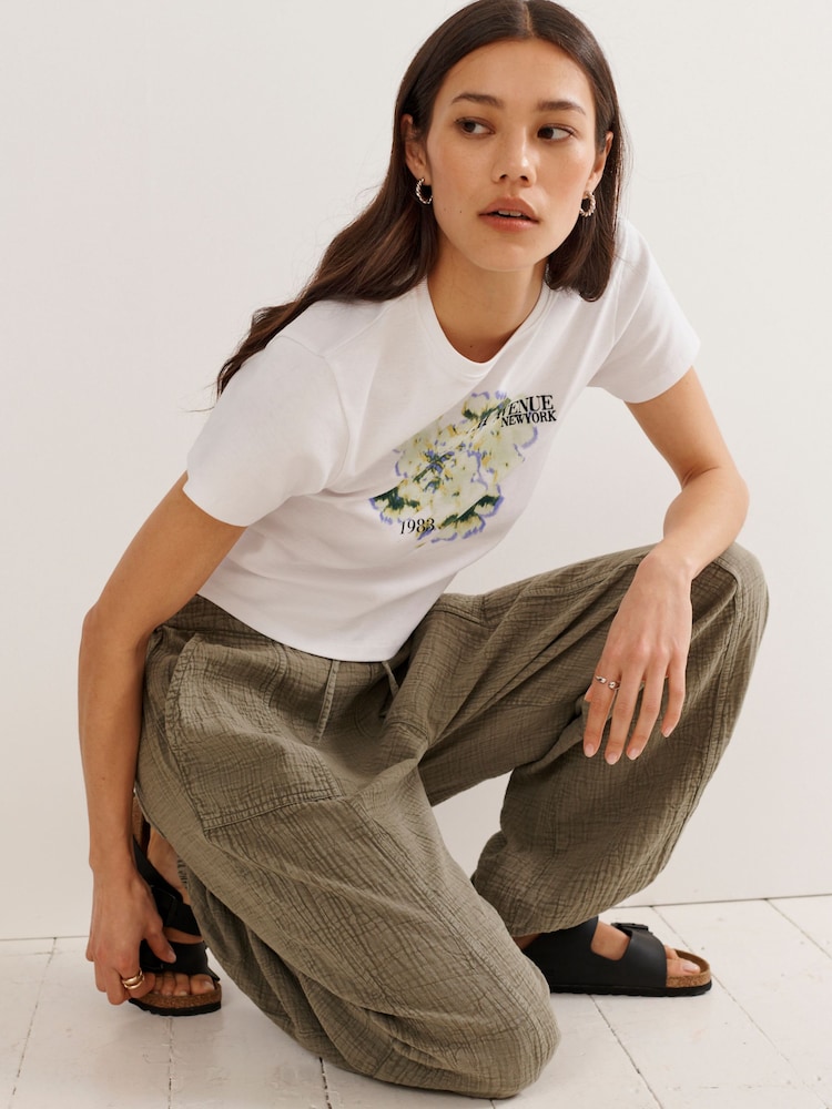 Khaki Green Textured Cotton Pull On Trousers - Image 2 of 7
