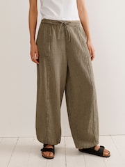 Khaki Green Textured Cotton Pull On Trousers - Image 3 of 7