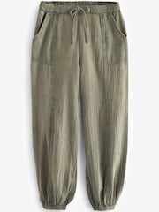 Khaki Green Textured Cotton Pull On Trousers - Image 6 of 7