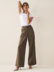 Schokoladenbraun - Elegante Hose mit weitem Bein aus Baumwollmix - Bild 1 von 7