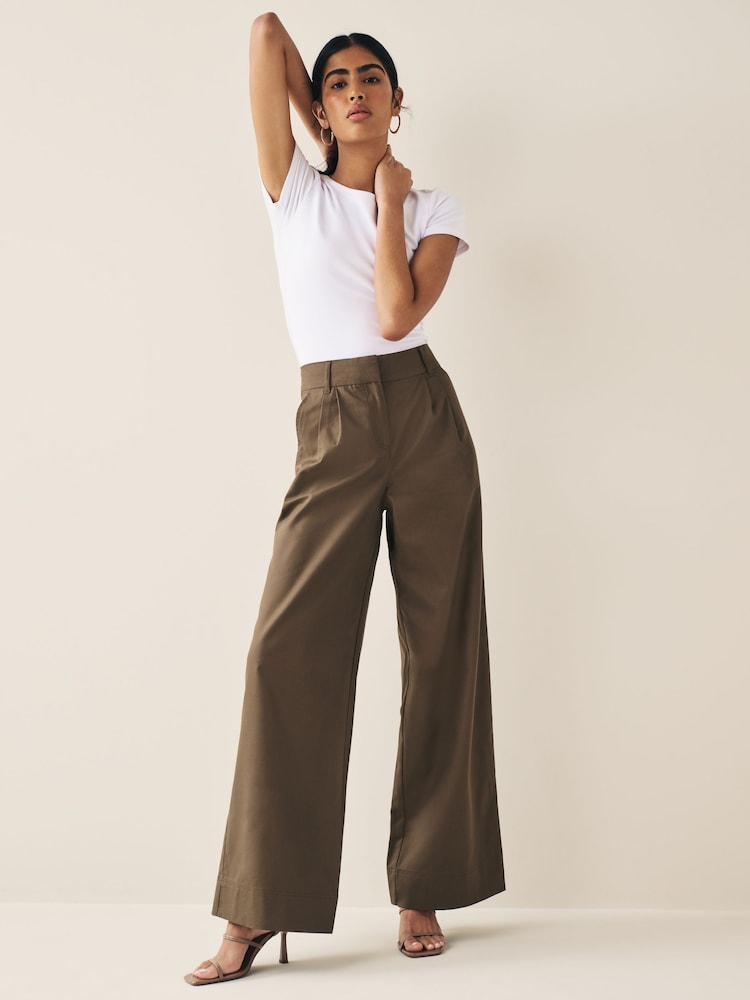 Schokoladenbraun - Elegante Hose mit weitem Bein aus Baumwollmix - Bild 1 von 7
