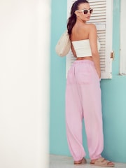 Lilac Purple Textured Cotton Pull On Trousers - Image 3 of 7