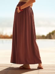 Brown Textured Maxi Skirt With Beaded Belt - Image 4 of 7