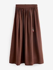 Brown Textured Maxi Skirt With Beaded Belt - Image 6 of 7