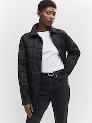 Mango Black Shirt Collar Quilted Anorak Jacket - Image 1 of 5
