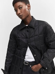 Mango Black Shirt Collar Quilted Anorak Jacket - Image 4 of 5