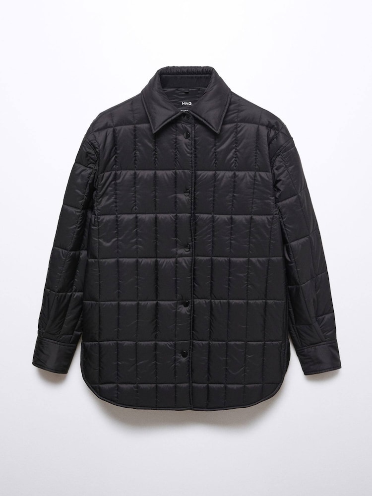 Mango Black Shirt Collar Quilted Anorak Jacket - Image 5 of 5