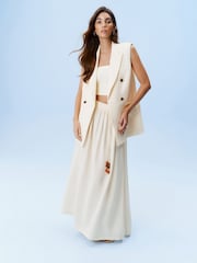 Ecru Textured Maxi Skirt With Beaded Belt - Image 1 of 6