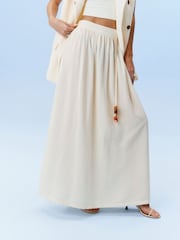 Ecru Textured Maxi Skirt With Beaded Belt - Image 3 of 6