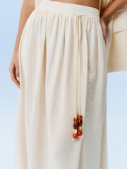 Ecru Textured Maxi Skirt With Beaded Belt - Image 4 of 6