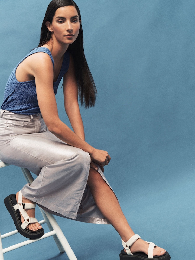Silver Linen Blend Midi Skirt - Image 1 of 6 Silver Linen Blend Midi Skirt - Image 1 of 6
