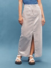 Silver Linen Blend Midi Skirt - Image 2 of 6