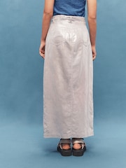 Silver Linen Blend Midi Skirt - Image 3 of 6