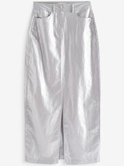 Silver Linen Blend Midi Skirt - Image 5 of 6