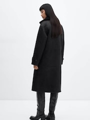 Mango Black Double Breasted Faux Fur Coat - Image 2 of 6