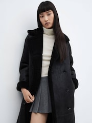 Mango Black Double Breasted Faux Fur Coat - Image 3 of 6