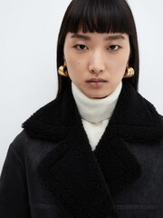 Mango Black Double Breasted Faux Fur Coat - Image 4 of 6