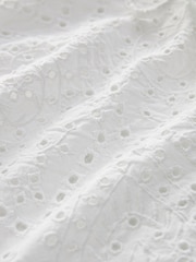 White Short Sleeve Broderie Tie Front Top - Image 2 of 5