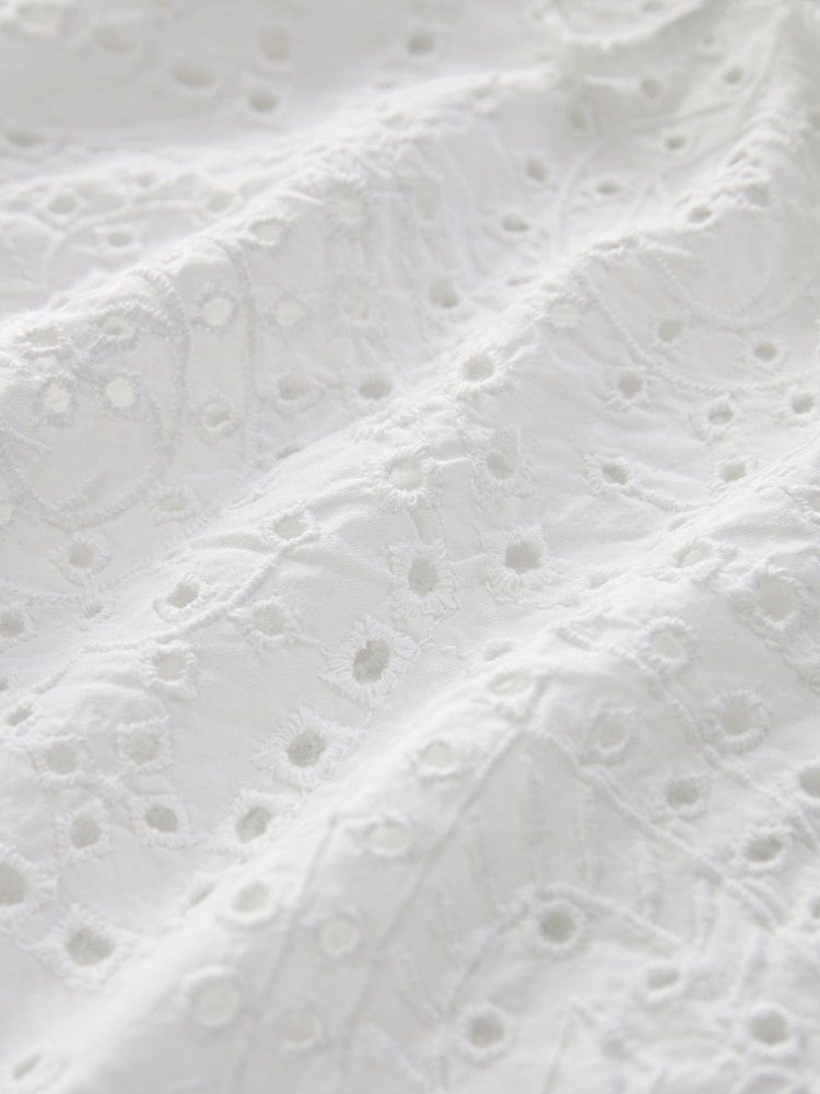 White Short Sleeve Broderie Tie Front Top - Image 2 of 5