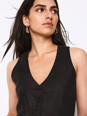 Black Linen Blend Summer Waistcoat - Image 6 of 6