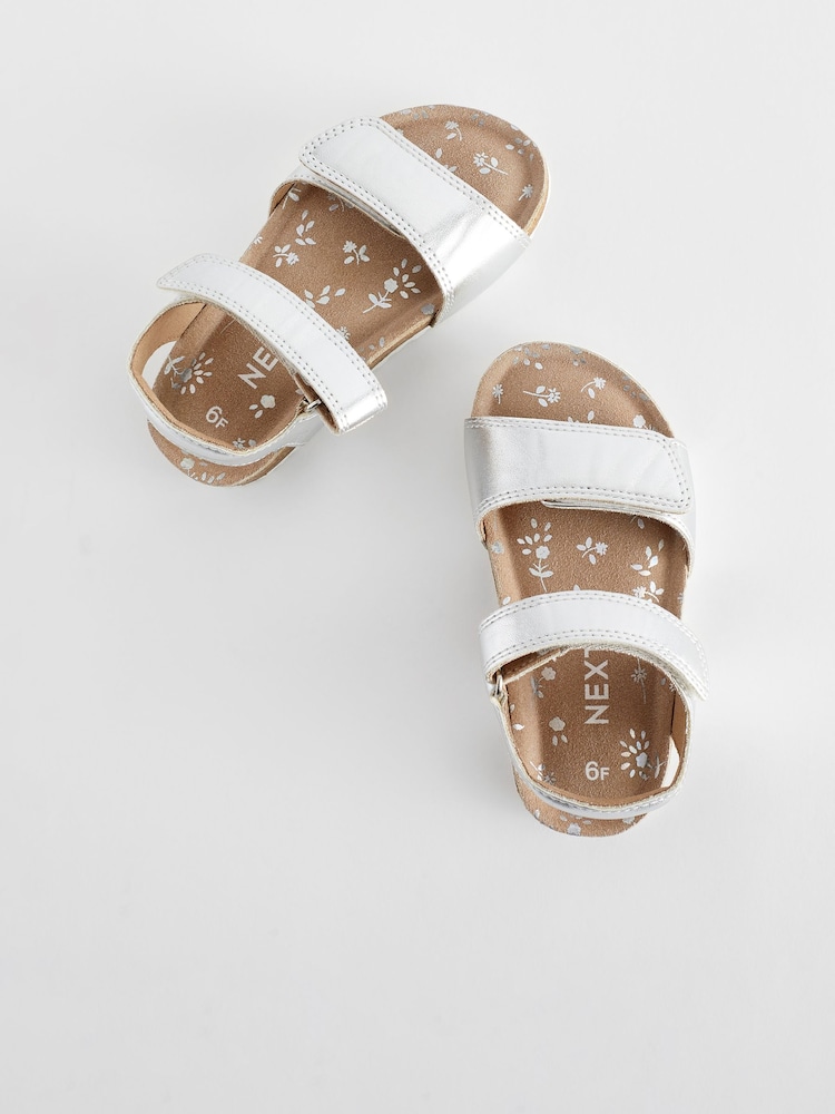 Silver Wide Fit (G) Leather Corkbed Sandals - Image 2 of 7