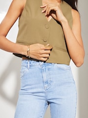 Lipsy Camel Fitted Tailored Buttoned Waistcoat - Image 4 of 4