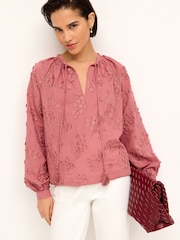 Blush Pink Tie Neck Floral Blouse - Image 1 of 6