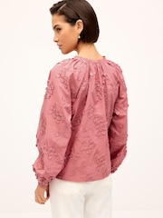 Blush Pink Tie Neck Floral Blouse - Image 3 of 6