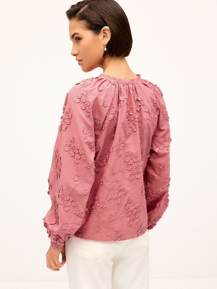 Blush Pink Tie Neck Floral Blouse - Image 3 of 6