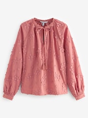 Blush Pink Tie Neck Floral Blouse - Image 5 of 6
