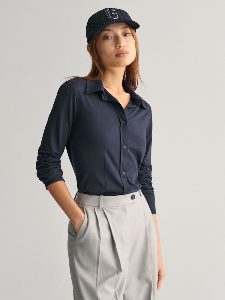 GANT Blue Slim Fit Jersey Shirt - Image 1 of 14
