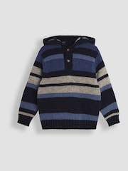 JoJo Maman Bébé Blue Striped Hooded Jumper - Image 1 of 3