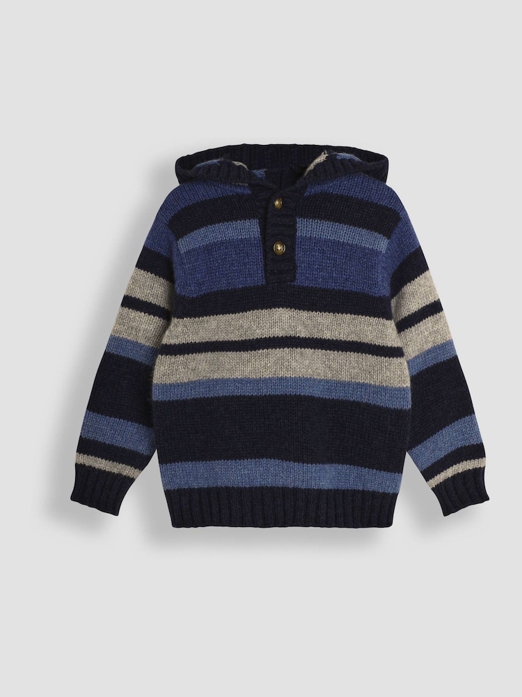 JoJo Maman Bébé Blue Striped Hooded Jumper - Image 1 of 3