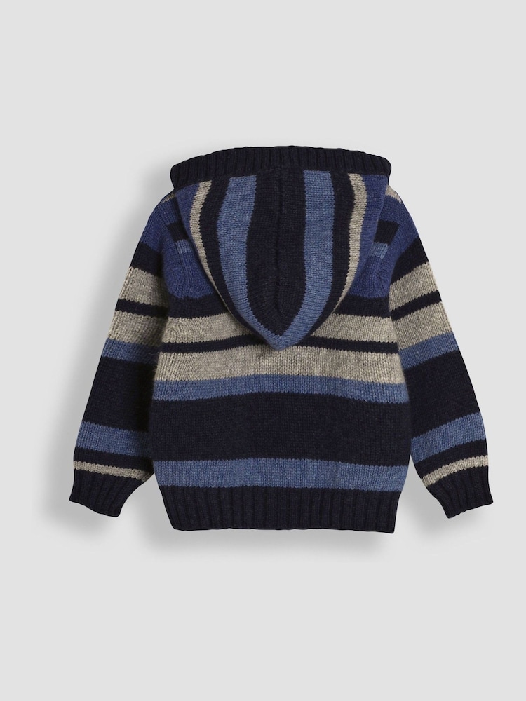 JoJo Maman Bébé Blue Striped Hooded Jumper - Image 2 of 3