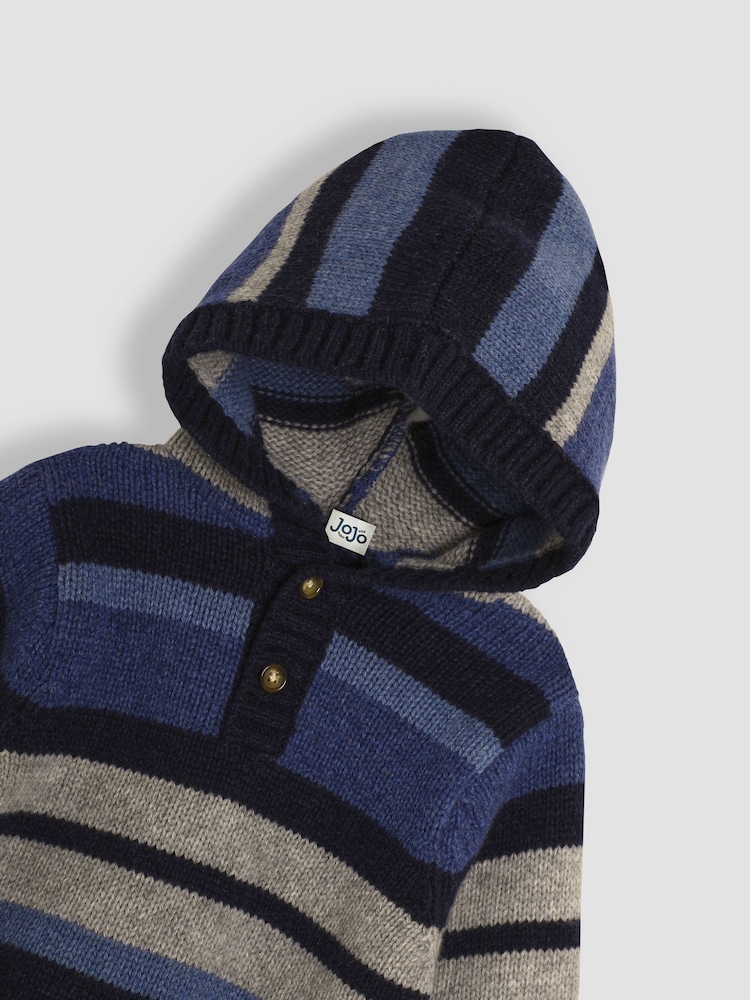 JoJo Maman Bébé Blue Striped Hooded Jumper - Image 3 of 3