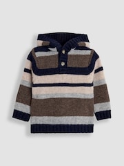 JoJo Maman Bébé Brown Striped Hooded Jumper - Image 1 of 3