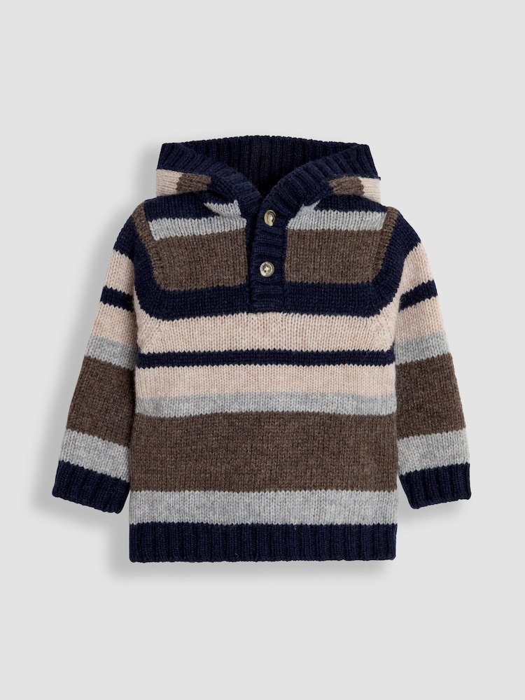 JoJo Maman Bébé Brown Striped Hooded Jumper - Image 1 of 3