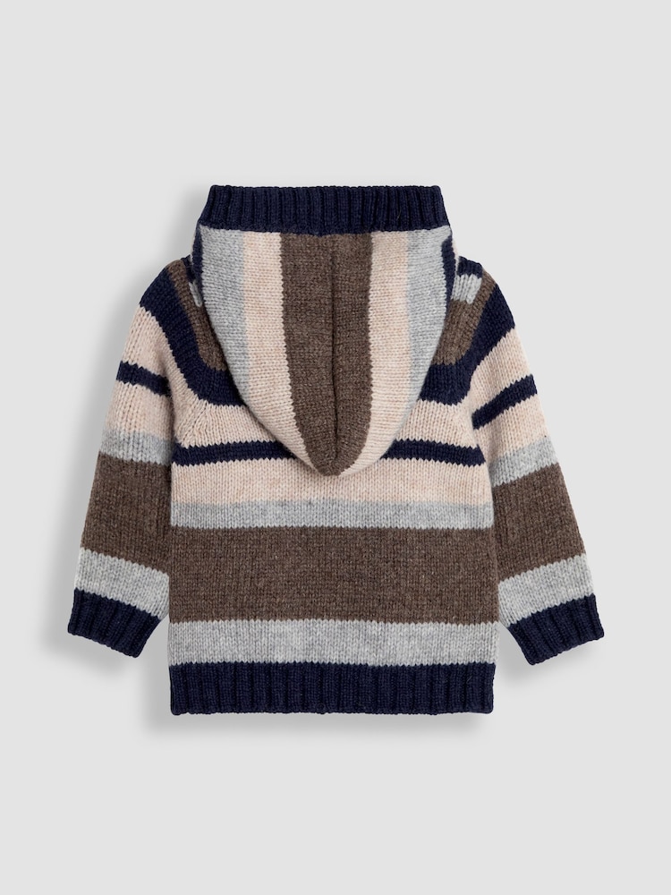 JoJo Maman Bébé Brown Striped Hooded Jumper - Image 2 of 3